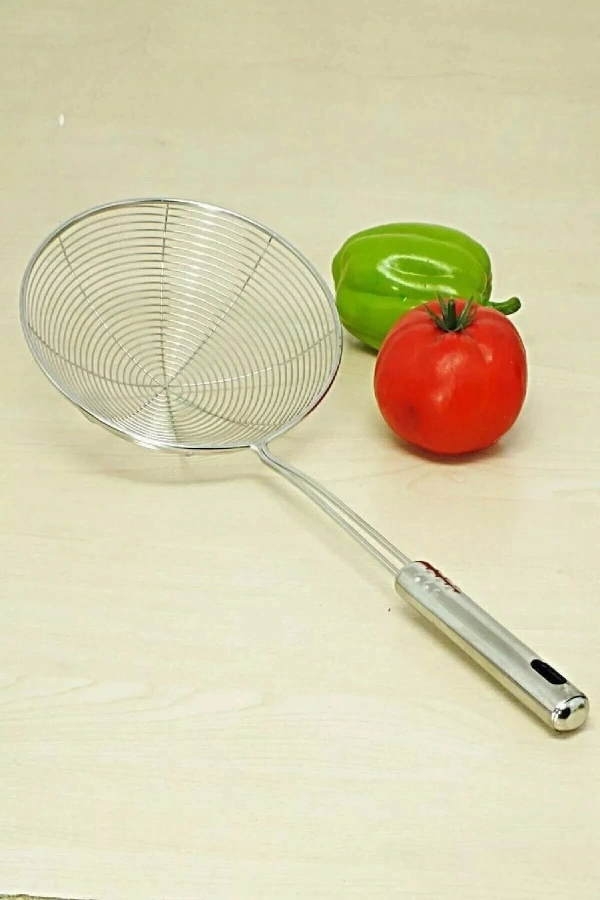 Çelik Kevgir Süzgeç Patates Kızartma Süzgeci Paslanmaz Tel Servis Seti 3lü Kevgir