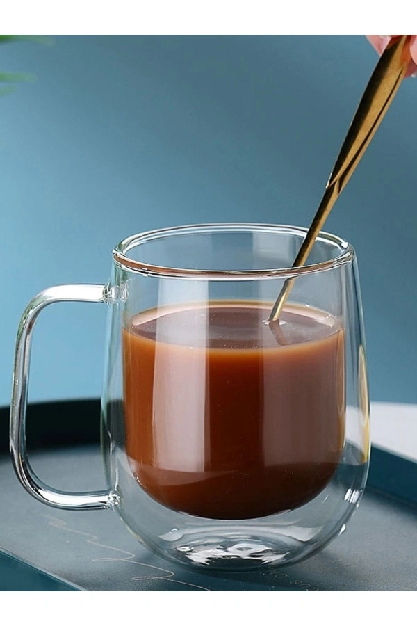 Çift Cidarlı Cam Bardak Kupa Çift Katlı Isı Yalıtımlı Espresso Latte Bardağı 2 Adet