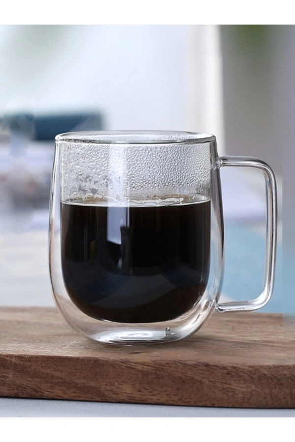 Çift Cidarlı Cam Bardak Kupa Çift Katlı Isı Yalıtımlı Espresso Latte Bardağı 2 Adet