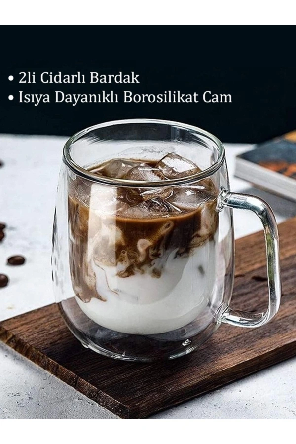 Çift Cidarlı Cam Bardak Kupa Çift Katlı Isı Yalıtımlı Espresso Latte Bardağı 2 Adet