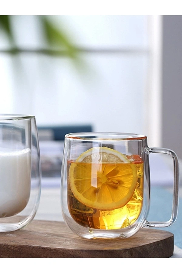 Çift Cidarlı Cam Bardak Kupa Çift Katlı Isı Yalıtımlı Espresso Latte Bardağı 2 Adet