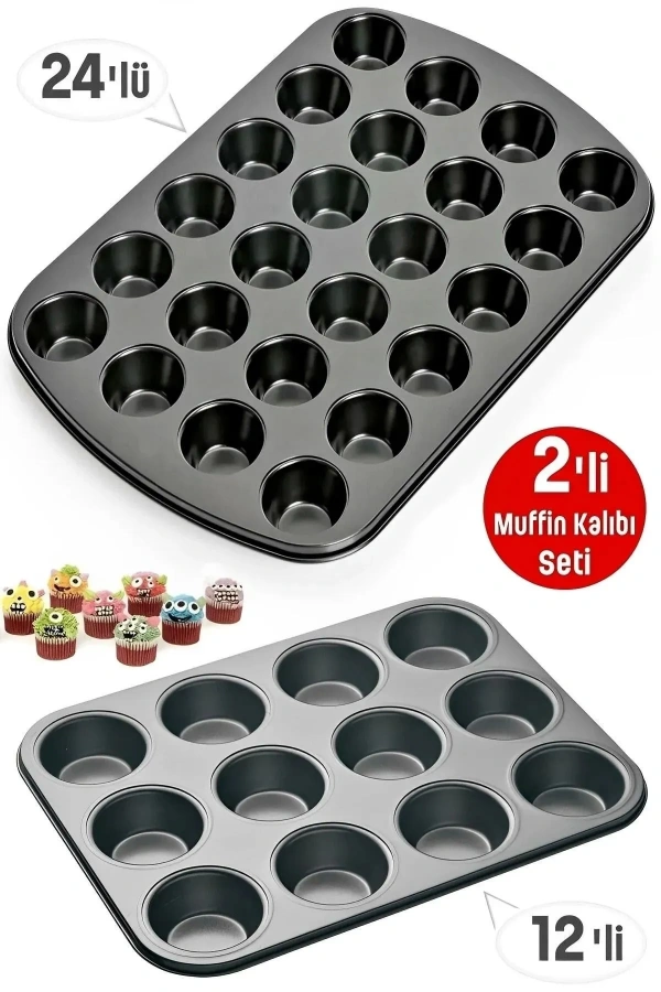 Muffin Kalıbı 12li + 24lü Kek Kurabiye Cupcake Muffin Kalıbı Fırın Kapsül Tepsisi