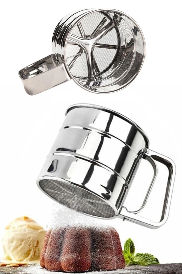 Paslanmaz Çelik Un Eleği Pratik Basmalı Kakao Eleği Pudra Elek Çok Amaçlı Elek