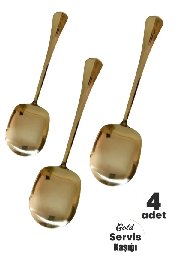 Paslanmaz Gold Çelik Lüx Servis Salata Kaşığı Spatula Çelik Yemek Servis Kaşığı 4 ADET