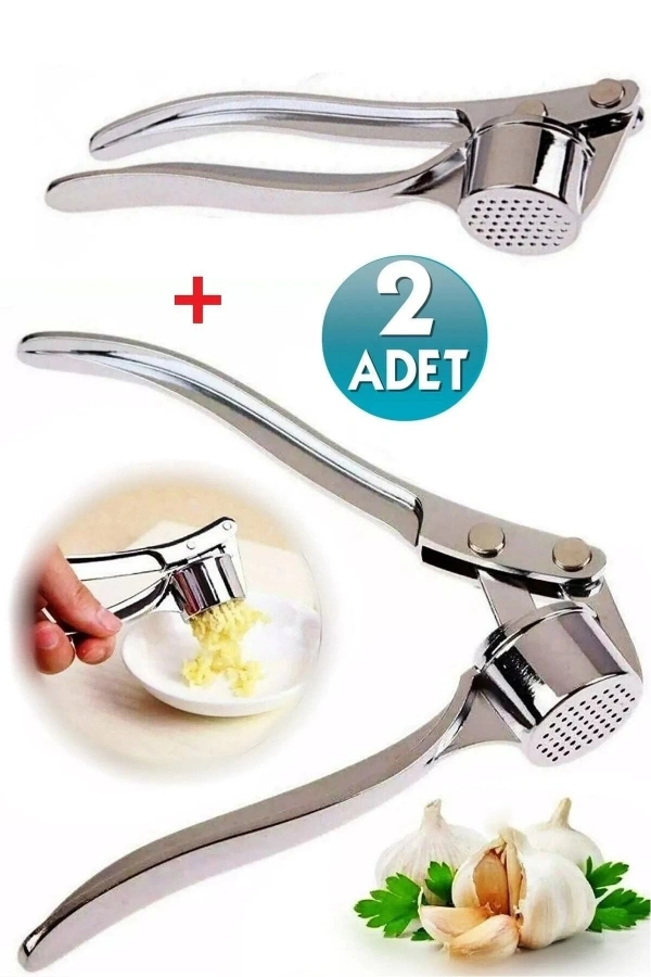 Sarımsak Ezici Hazneli Çelik Sarımsak Ezme Aparatı Yuvarlak 2 Adet Sarımsak Ezici