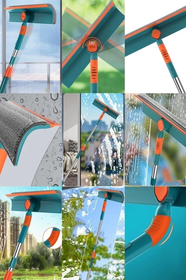 Teleskopik Çift Yönlü Pratik Cam Silme Aparatı Pencere Temizleyici Çok Amaçlı Çekpas