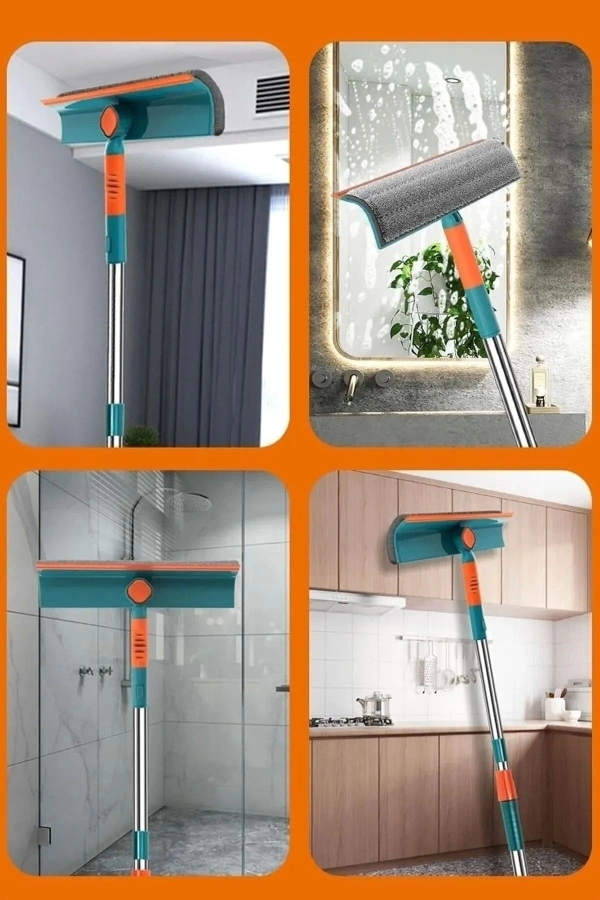 Teleskopik Çift Yönlü Pratik Cam Silme Aparatı Pencere Temizleyici Çok Amaçlı Çekpas