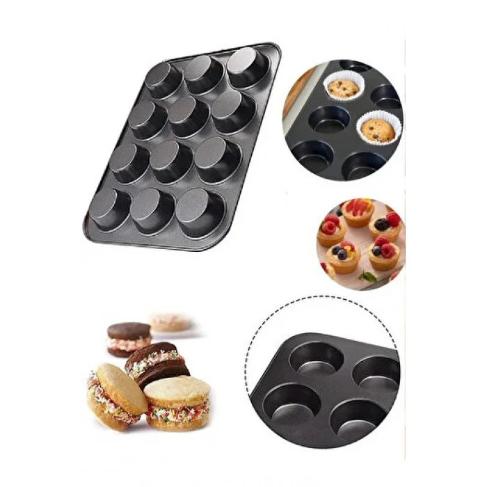 12 Bölmeli Muffin Kek Kalıbı  Kurabiye Turta Kalıbı Fırın Pasta Çörek Kapsül Yanmaz Kalıp