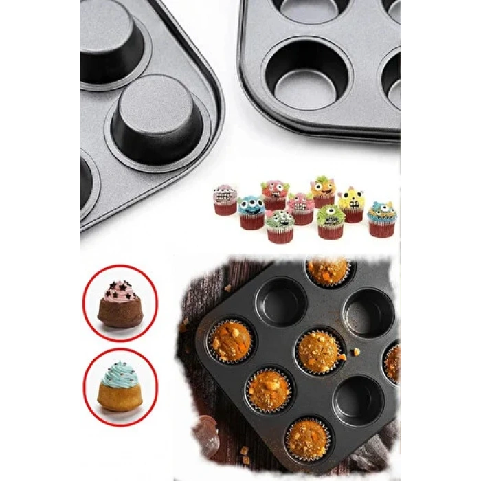 12 Bölmeli Muffin Kek Kalıbı  Kurabiye Turta Kalıbı Fırın Pasta Çörek Kapsül Yanmaz Kalıp