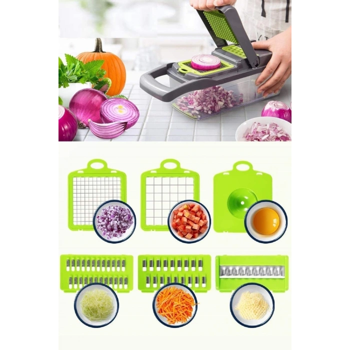 13 Parça Hazneli Sebze Doğrayıcı Dilimleyici Kesici Çok Fonksiyonlu Rende Seti