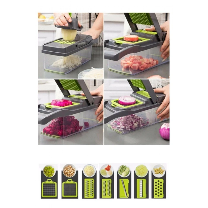 13 Parça Hazneli Sebze Doğrayıcı Dilimleyici Kesici Çok Fonksiyonlu Rende Seti