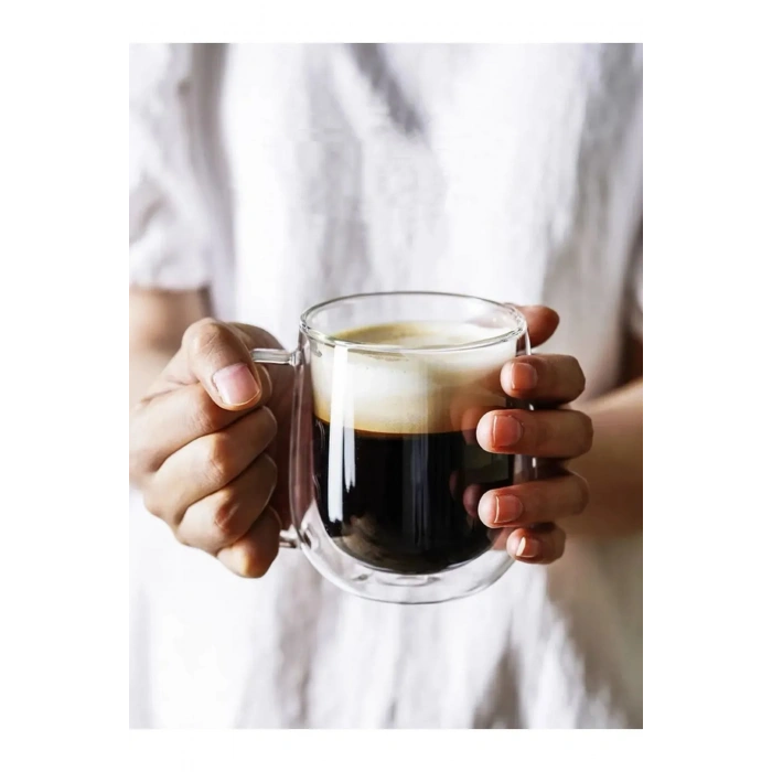 2 Adet Isıya Dayanıklı Kahve Ve Sunum Bardağı Borosilikat Çift Çidarlı Kulplu Bardak | 250ml