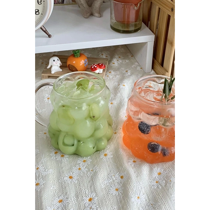 2li Boncuk & Üzüm Şekilli Isıya Dayanıklı Borosilikat Kahve Sunum Bardağı