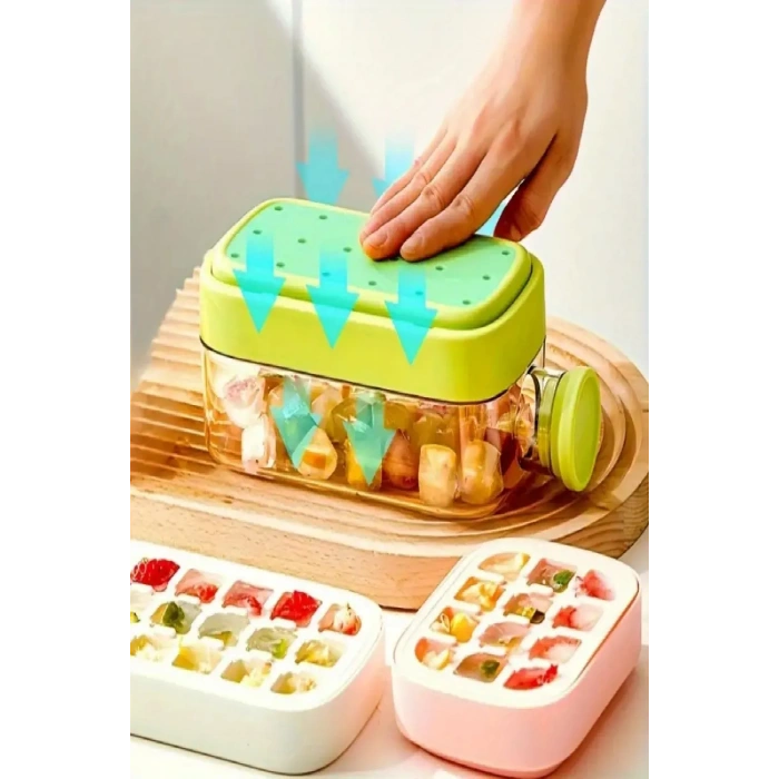 2li Yeni Nesil Basmalı Buz Kalıbı Pipetli Su Şişesi 18 Bölmeli Hazneli Buz Küpü 500+800 ML