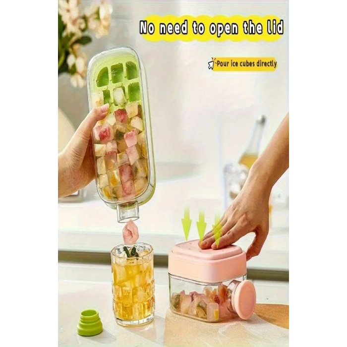 2li Yeni Nesil Basmalı Su Şişesi Buz Kalıbı Pipetli 18 Bölmeli Hazneli Buz Küpü 500+800 ML