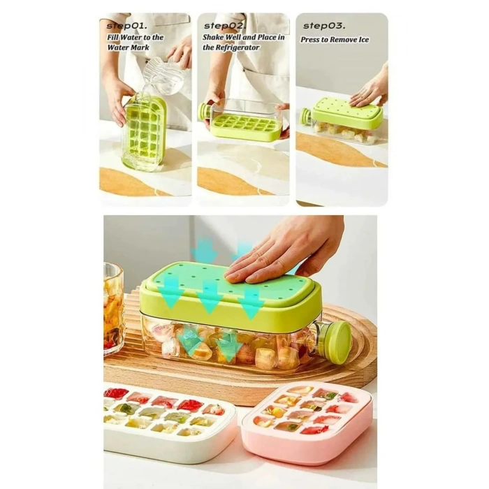 2li Yeni Nesil Basmalı Su Şişesi Buz Kalıbı Pipetli 18 Bölmeli Hazneli Buz Küpü 500+800 ML | Pembe
