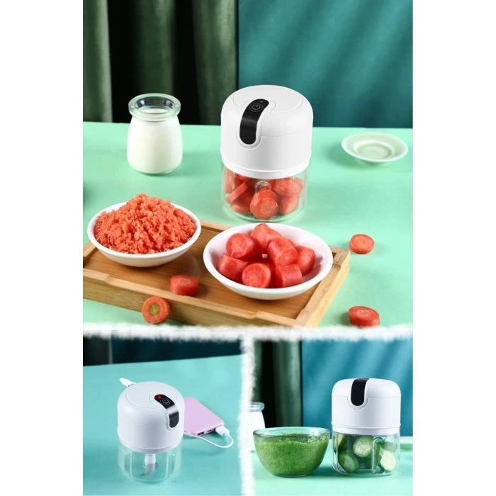 250 Ml Hazneli Mutfak Robotu Paslanmaz Bıçaklı Kompakt Şarj Edilebilir Mini El Rondosu Şarjlı Hazneli Rende