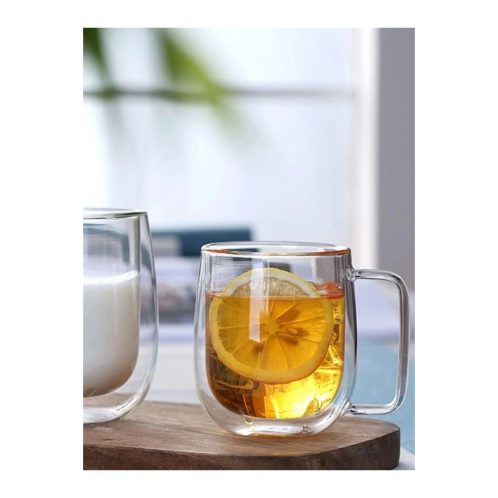 2li Çift Cidarlı Bardak 250 ml Ev Ofis Çay Fincanı Kahve Sunum Bardağı