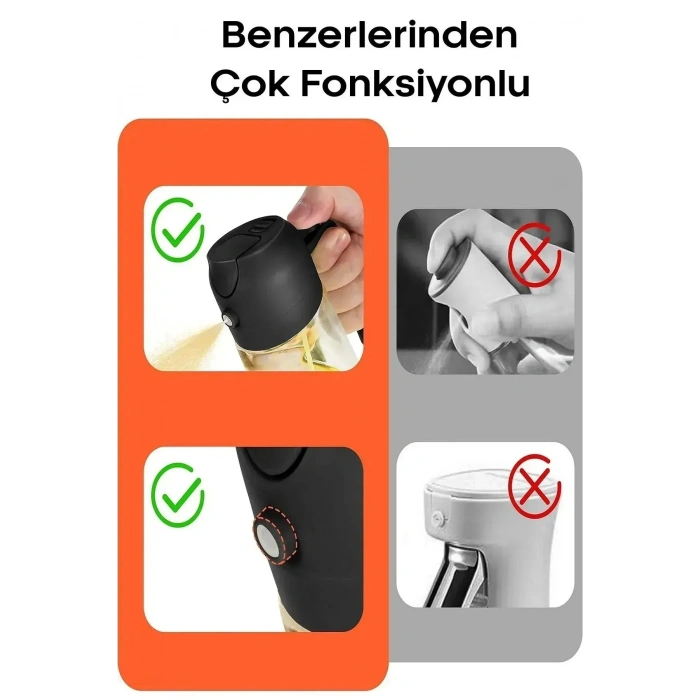 3 Adet Çift Fonksiyonlu Yağdanlık Zeytinyağı Sıvıyağ Cam Şişe Sprey Airfryer Yağlık Sirkelik 450ml