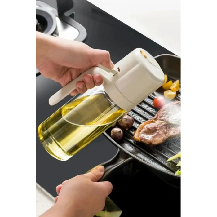 3 Adet Çift Fonksiyonlu Yağdanlık Zeytinyağı Sıvıyağ Cam Şişe Sprey Airfryer Yağlık Sirkelik 450ml