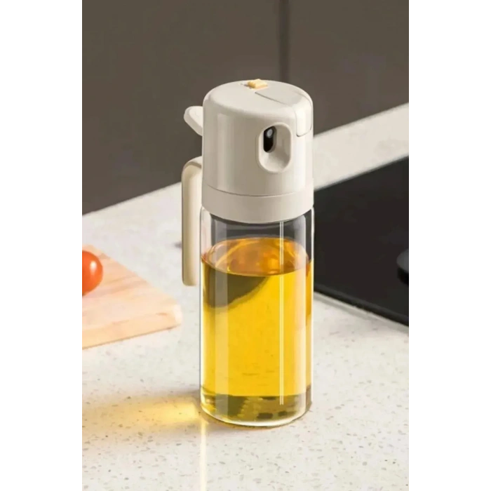 450 ML Çift Foksiyonlu Cam Yağdanlık ve Püskürtmeli Sprey Yağdanlık Sirkelik Krem - 3 Adet