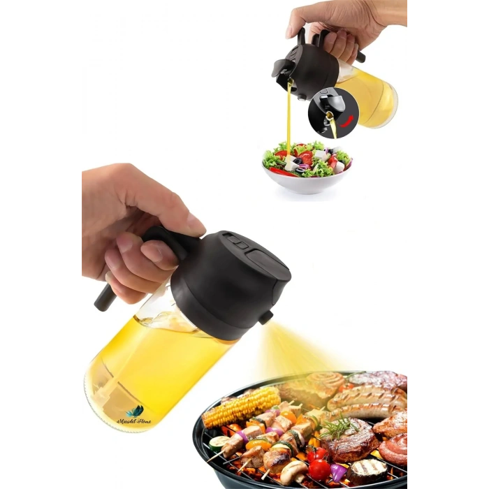 450 ML Çift Foksiyonlu Cam Yağdanlık ve Püskürtmeli Sprey Yağdanlık Sirkelik Siyah - 3 Adet