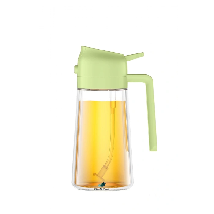 Çift Foksiyonlu Cam Yağdanlık ve Püskürtmeli Sprey Yağdanlık Sprey Yağlık Sirkelik | Yeşil-Krem