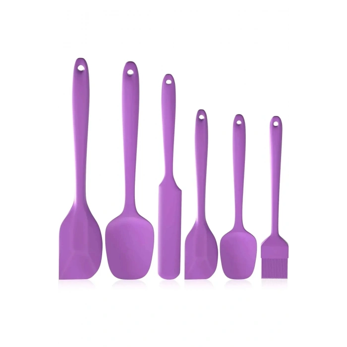 6 Parça Silikon Spatula Seti Pasta Yumurta Fırçası Kaşık Bıçak Spatula Yemek Hazırlık Seti Mor