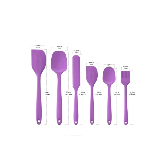 6 Parça Silikon Spatula Seti Pasta Yumurta Fırçası Kaşık Bıçak Spatula Yemek Hazırlık Seti Mor