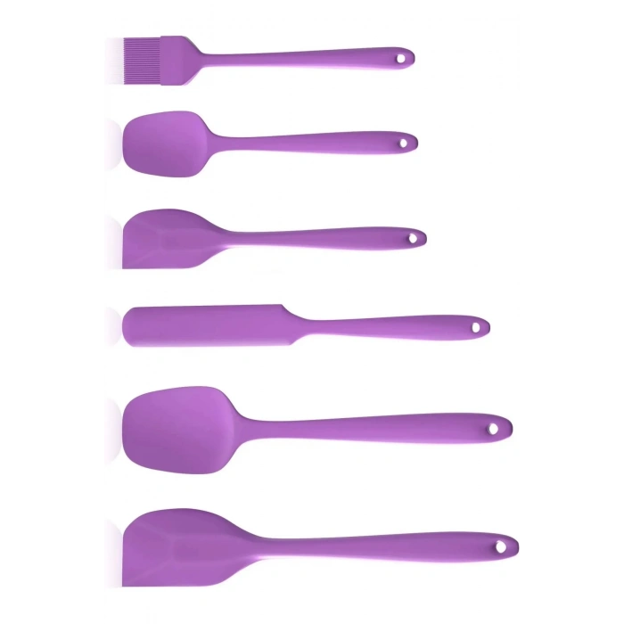 6 Parça Silikon Spatula Seti Pasta Yumurta Fırçası Kaşık Bıçak Spatula Yemek Hazırlık Seti Mor