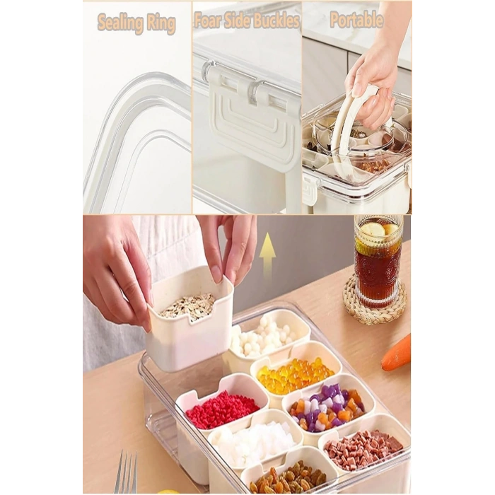 8 Bölmeli Kilit Kapaklı Taşınabilir Saklama Kabı Kahvaltılık Organizer Gıda Kutusu Piknik Seti | 2 Adet
