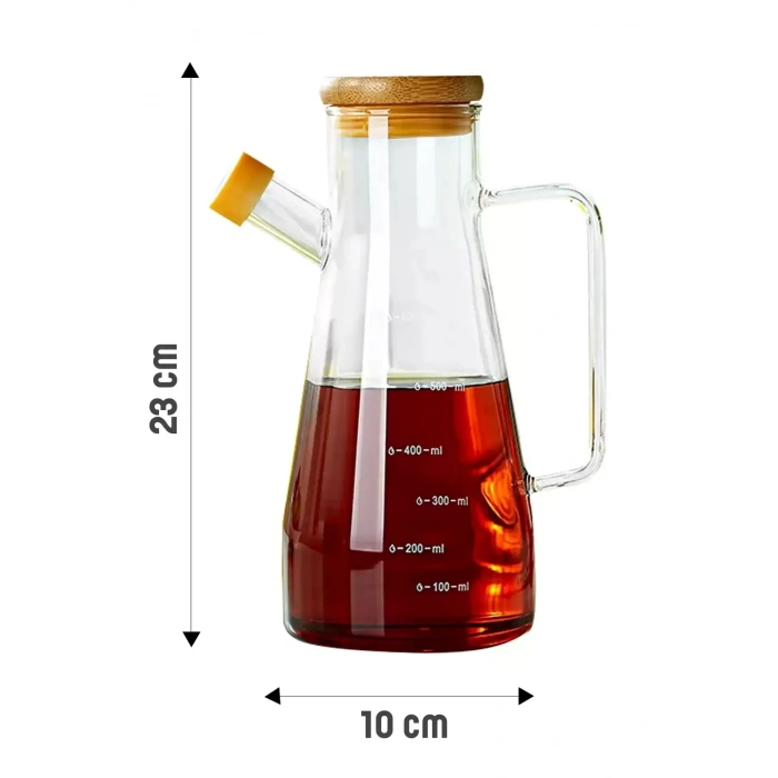900 Ml Bambu Kapaklı Cam Yağdanlık Vakumlu Silikon Stantlı Sirkelik Zeytinyağı Şişesi Yağdanlık Seti
