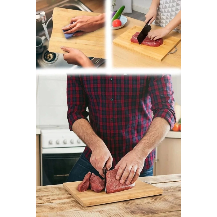 Bambu Kesme Tahtası Büyük Boy Tepsi Et Sebze Doğrama Tahtası