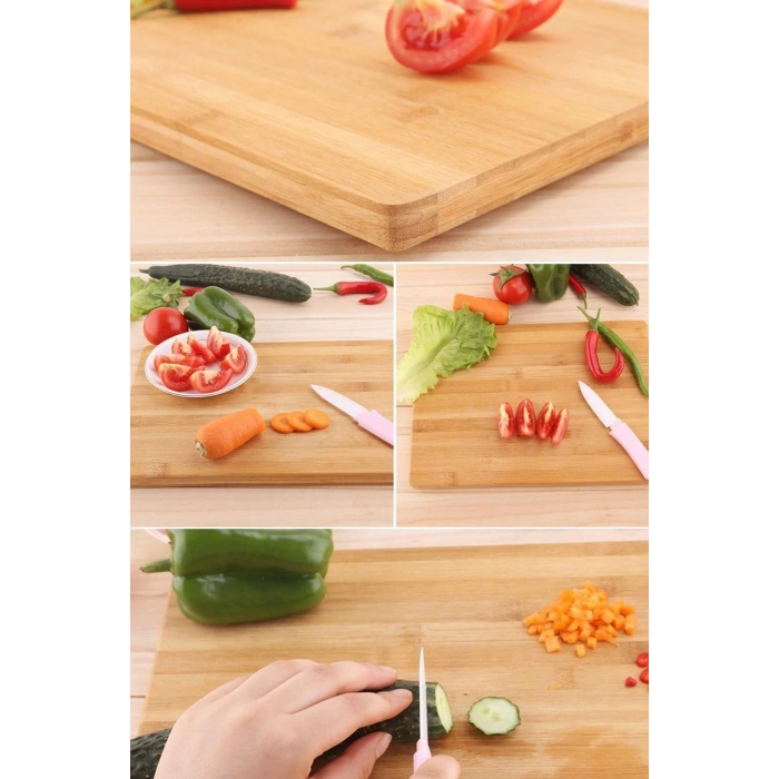 Bambu Kesme Tahtası Lüx Büyük Boy Çelik Saplı Peynir Servis Sunum Tepsi Et Sebze Doğrama Tahtası