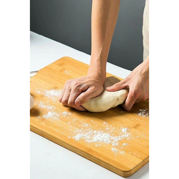 Bambu Kesme Tahtası Lüx Büyük Boy Çelik Saplı Peynir Servis Sunum Tepsi Et Sebze Doğrama Tahtası