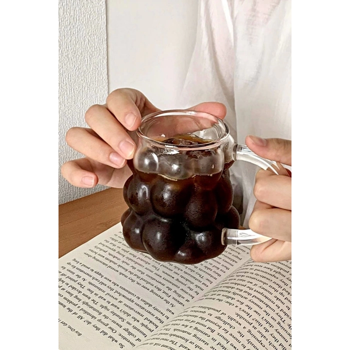 Boncuk Şekilli Bardak Sunum Bardağı Isıya Dayanıklı Borosilikat Retro Cam Bardak 350 ml
