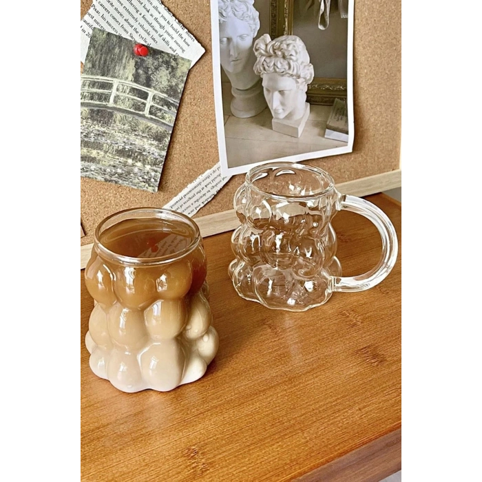 Boncuk Şekilli Bardak Sunum Bardağı Isıya Dayanıklı Borosilikat Retro Cam Bardak 350 ml