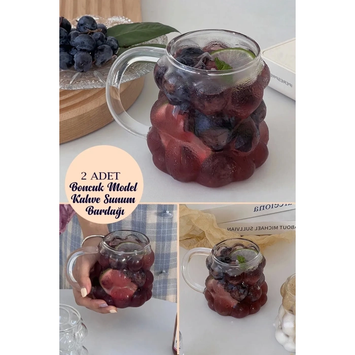 Boncuk & Üzüm Şekilli Isıya Dayanıklı Borosilikat Kahve Sunum Bardağı 2 Adet