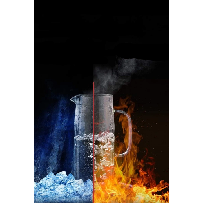 Borosilikat Cam Sürahi Karaf Çelik Kapaklı Soğuk Sıcak Kokteyl Sürahi 1800 ML