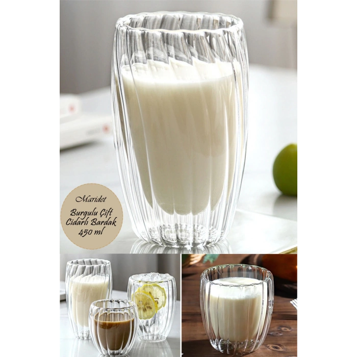 Burgu Desenli Origami Stil Borosilikat Cam Sunum Bardağı 450 ML