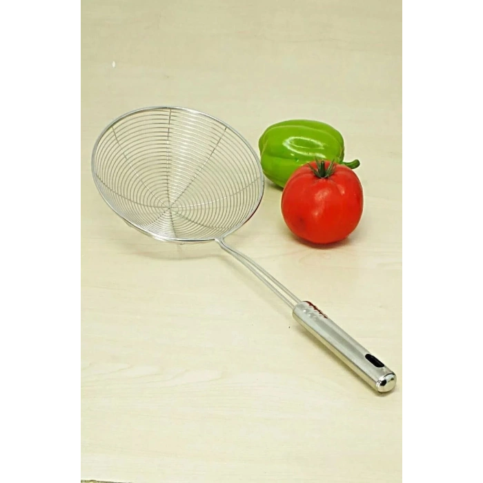 Çelik Kevgir Süzgeç Patates Kızartma Süzgeci Paslanmaz Tel Servis Seti 3lü Kevgir