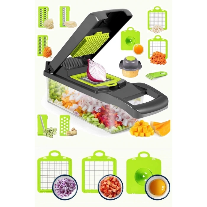 Chopper Küp Rende 13 Parça Hazneli Sebze Doğrayıcı Dicer Dilimleyici Mutfak Seti
