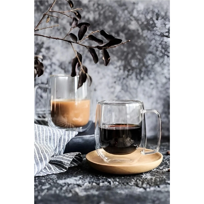 Çift Cidarlı 250 ML Borosilikat Bardak Çay Kahve Meşrubat Servis Sunum Bardağı 2 Adet