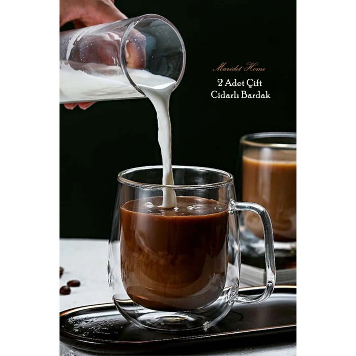 Çift Cidarlı Bardak 250 ml Ev Ofis Çay Fincanı Kahve Sunum Bardağı 2 Adet