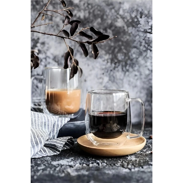 Çift Cidarlı Bardak 250 ml Ev Ofis Çay Fincanı Kahve Sunum Bardağı 2 Adet