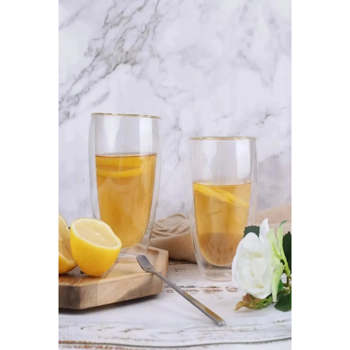 Çift Cidarlı Bardak 250 ml Ev Ofis Çay Fincanı Kahve Sunum Bardağı Dayanıklı Kupa Cam Bardak 2li