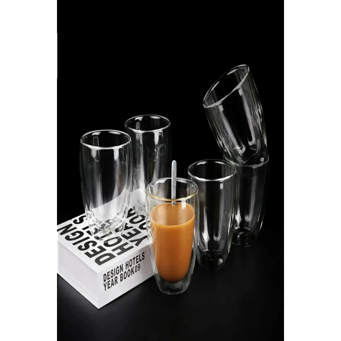 Çift Cidarlı Bardak 250 ml Ev Ofis Çay Fincanı Kahve Sunum Bardağı Dayanıklı Kupa Cam Bardak 2li