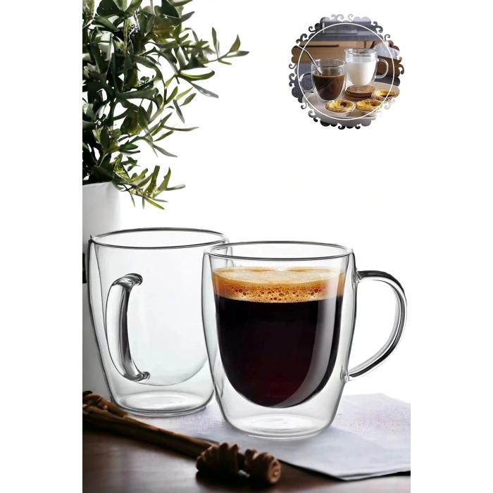 Çift Cidarlıı Bardak 250 ml Ev Ofis Çay Fincanı Kahve Sunum Bardağıı - 2 Adet