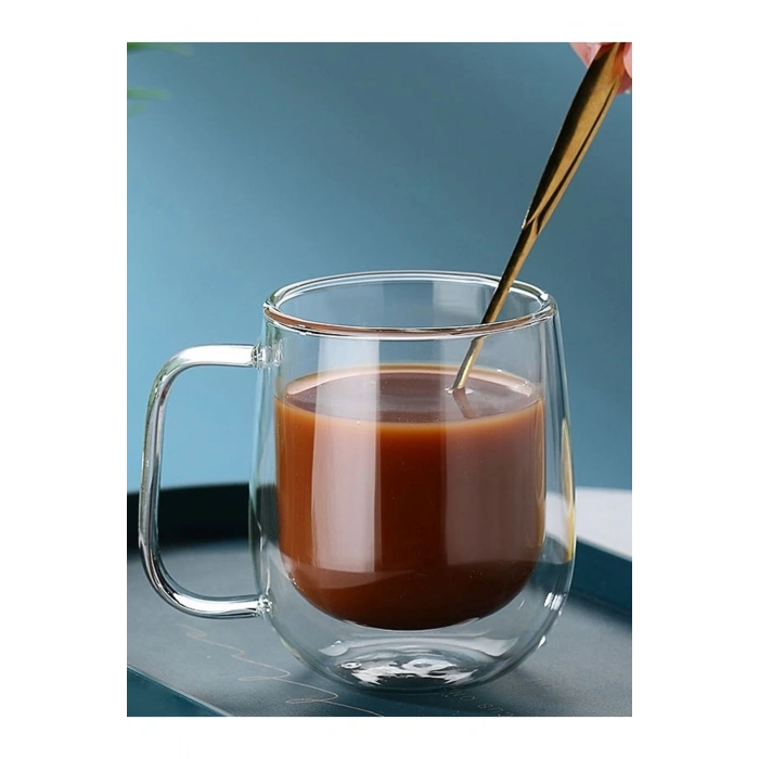 Çift Cidarlı Cam Bardak Kupa Çift Katlı Isı Yalıtımlı Espresso Latte Bardağı 2 Adet