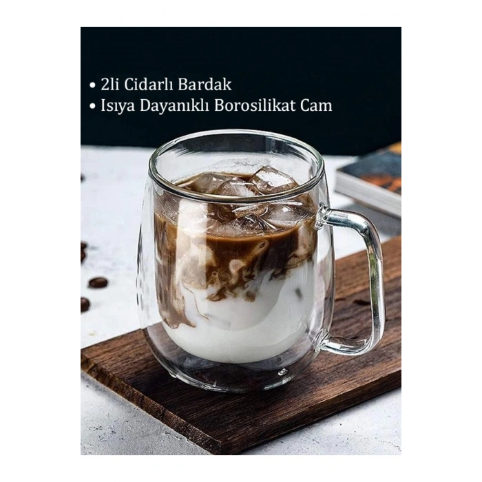 Çift Cidarlı Cam Bardak Kupa Çift Katlı Isı Yalıtımlı Espresso Latte Bardağı 2 Adet
